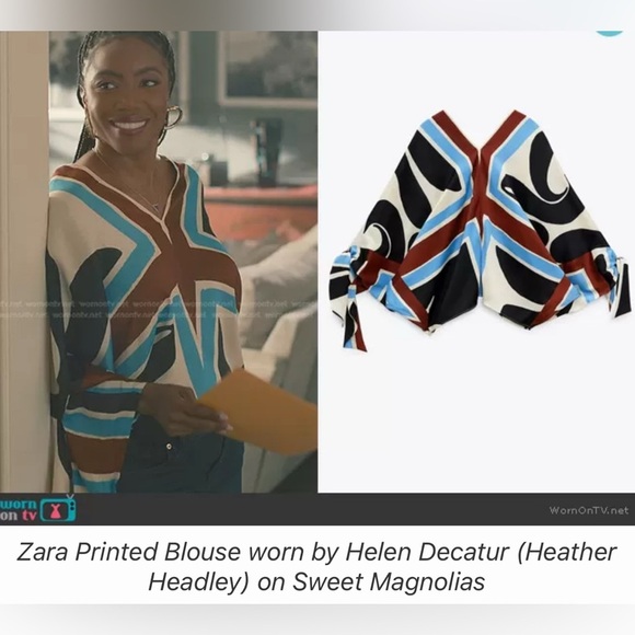 ZARA PRINTED BLOUSE WITH TIES ECRU - Picture 9 of 10